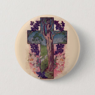 Badge Rond 5 Cm Bouton Chrétien Arbre De Vie