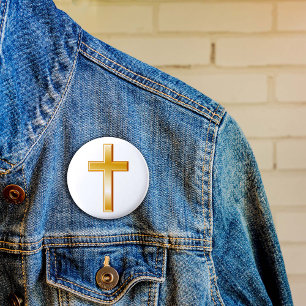 Badge Rond 5 Cm Bouton Christian Gold Cross