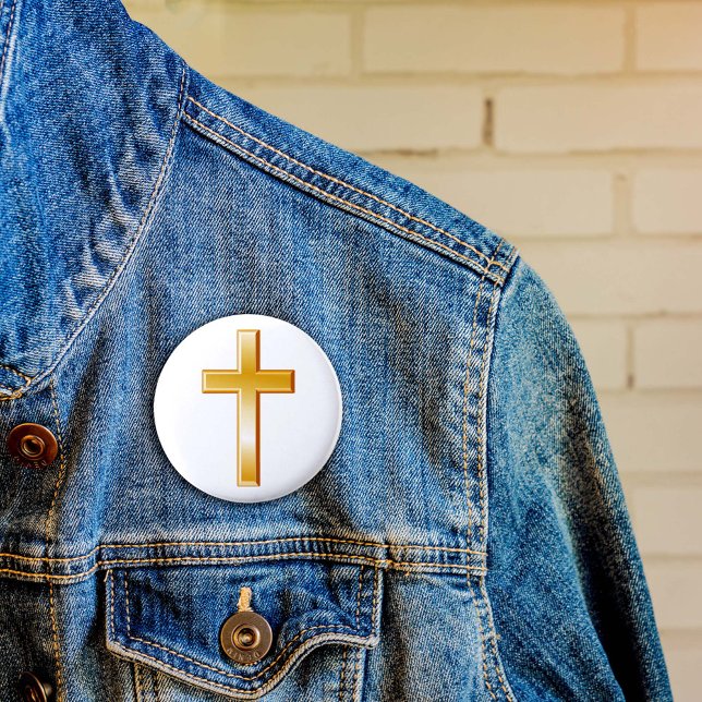 Badge Rond 5 Cm Bouton Christian Gold Cross (The gold cross is a central symbol of the Christian faith. )