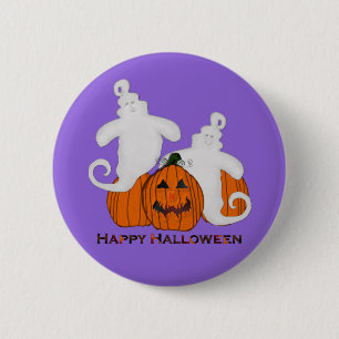 Badge Rond 5 Cm Bouton Citrouille sculpté et Halloween fantôme