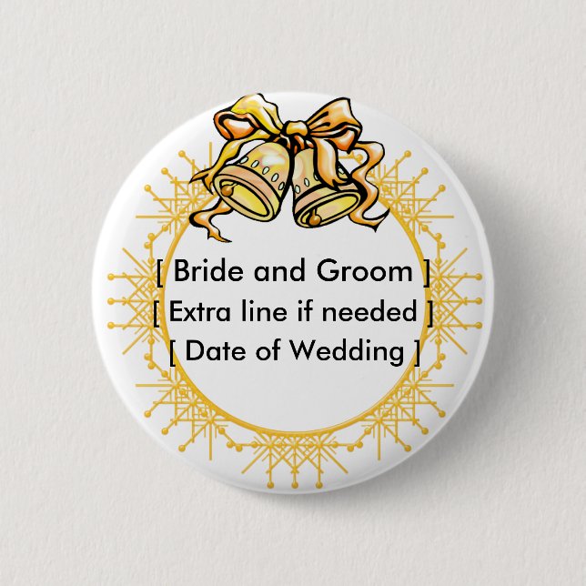 Badge Rond 5 Cm Bouton : Cloches de mariage dorées - Customisé (Devant)