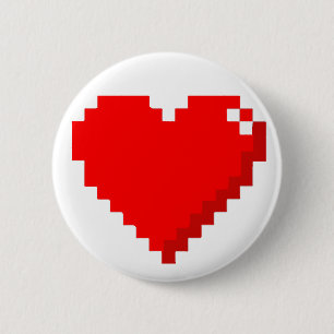 Badge Rond 5 Cm Bouton Coeur 8 bits