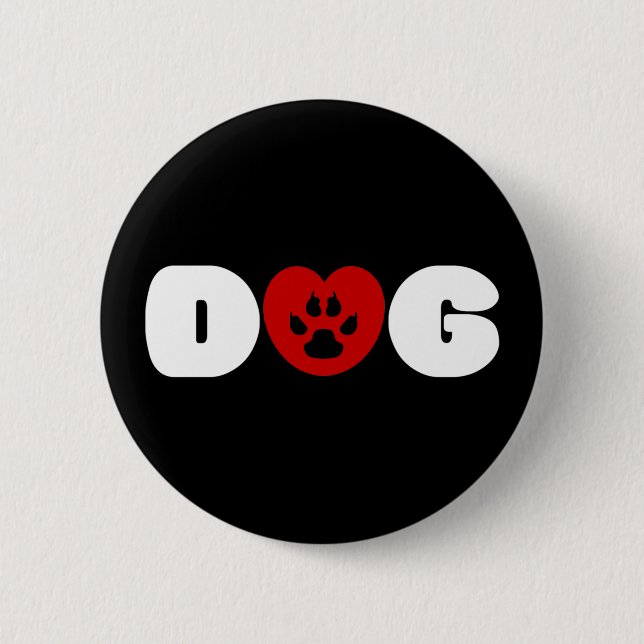 Badge Rond 5 Cm Bouton Coeur amour chien (Devant)