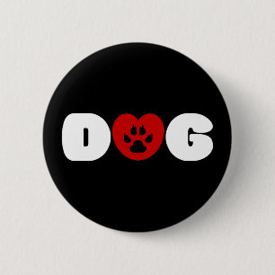 Badge Rond 5 Cm Bouton Coeur amour chien