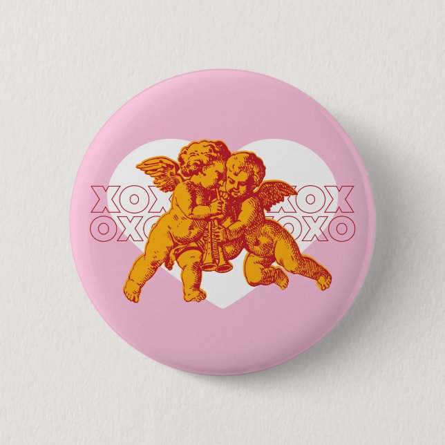Badge Rond 5 Cm Bouton Coeur ange xoxo (Devant)