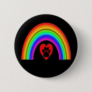 Badge Rond 5 Cm Bouton Cœur Arc-en-ciel avec Pattes sous un Arc-en