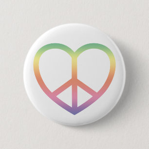 Badge Rond 5 Cm Bouton Coeur arc-en-ciel de paix et d'amour