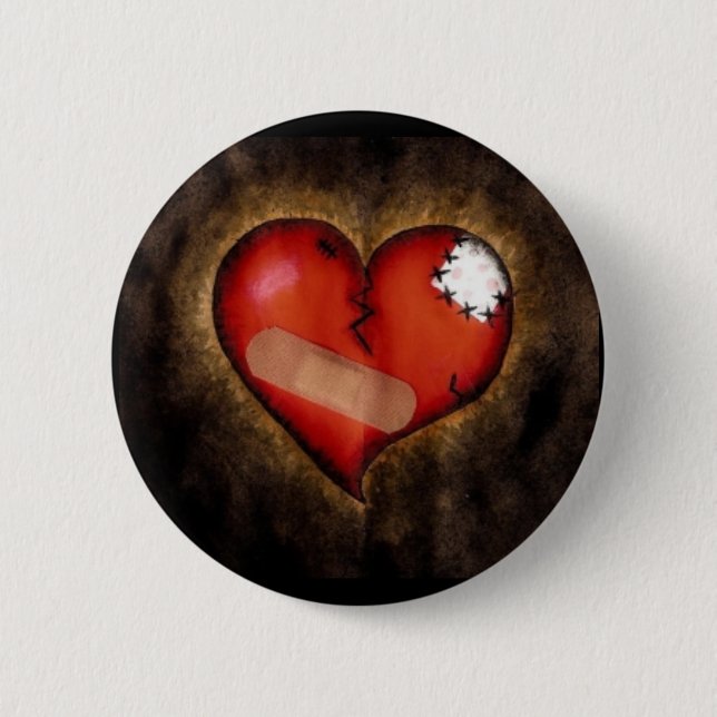 Badge Rond 5 Cm Bouton Coeur brisé/Coeur réparateur (Devant)