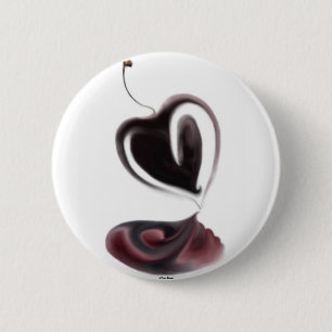Badge Rond 5 Cm Bouton Coeur cerise