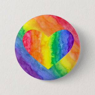 Badge Rond 5 Cm Bouton Coeur de lavage arc-en-ciel