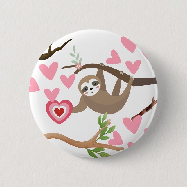 Badge Rond 5 Cm Bouton Coeur de Sloth (Devant)