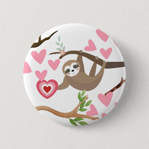 Badge Rond 5 Cm Bouton Coeur de Sloth