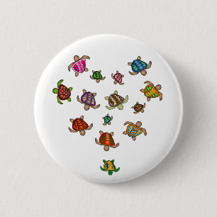 Badge Rond 5 Cm Bouton Coeur de tortue arc-en-ciel