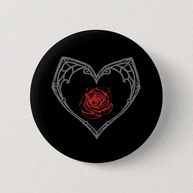 Badge Rond 5 Cm Bouton Cœur et Rose (Devant)