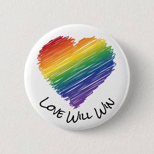 Badge Rond 5 Cm Bouton coeur griffé arc-en-ciel