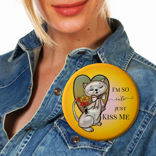 Badge Rond 5 Cm Bouton Coeur Kitty couleur mignon