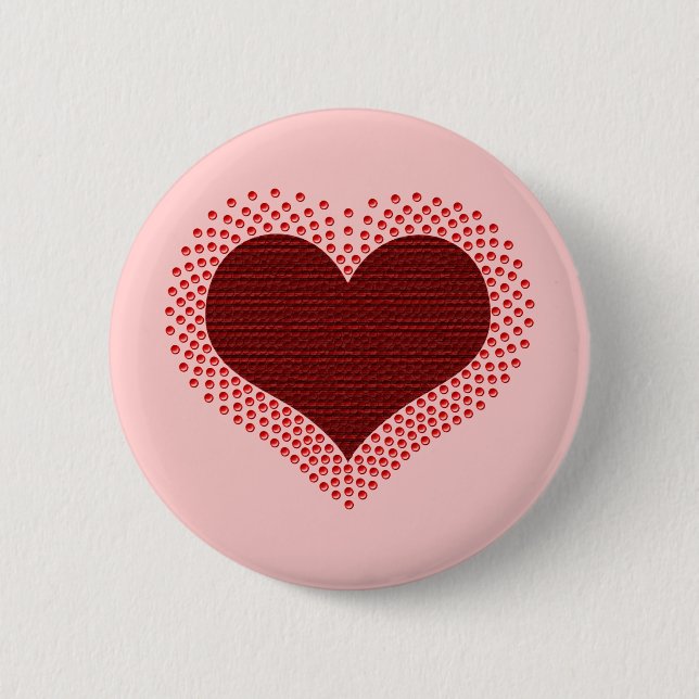 Badge Rond 5 Cm Bouton Coeur métallique, Rouge (Devant)