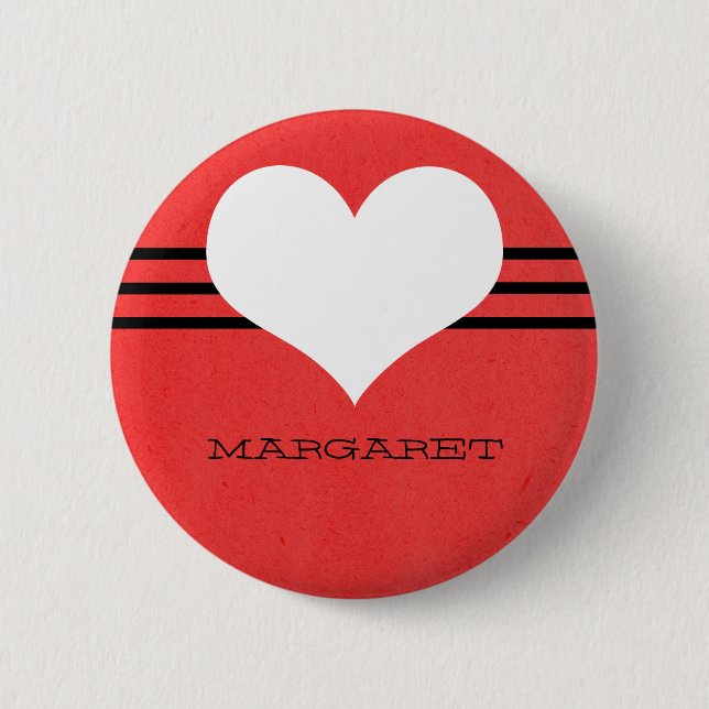 Badge Rond 5 Cm Bouton Coeur moderne rouge (Devant)