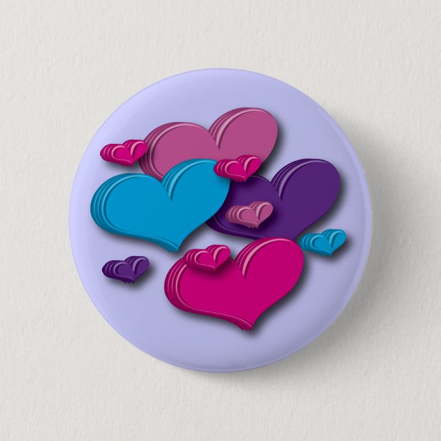 Badge Rond 5 Cm bouton coeur multicolore (Devant)