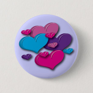 Badge Rond 5 Cm bouton coeur multicolore