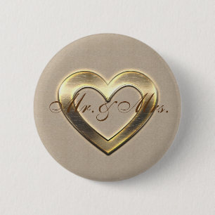 Badge Rond 5 Cm Bouton Coeur Or Personnalisé