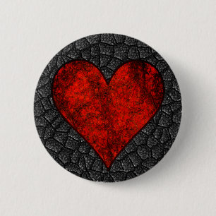 Badge Rond 5 Cm Bouton Coeur Pierre rouge