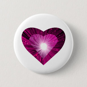 Badge Rond 5 Cm Bouton Coeur rose 'coeur' autour blanc