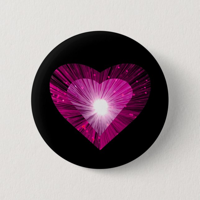 Badge Rond 5 Cm Bouton Coeur rose 'coeur' rond noir (Devant)