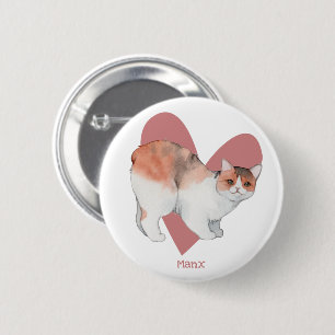 Badge Rond 5 Cm Bouton Coeur rose Kitty Chat Manx