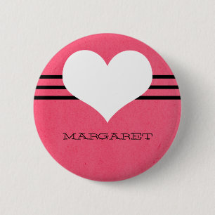 Badge Rond 5 Cm Bouton Coeur rose moderne