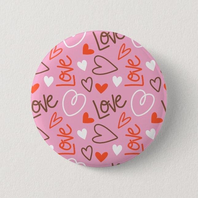 Badge Rond 5 Cm Bouton Coeurs d'amour scribblés (Devant)