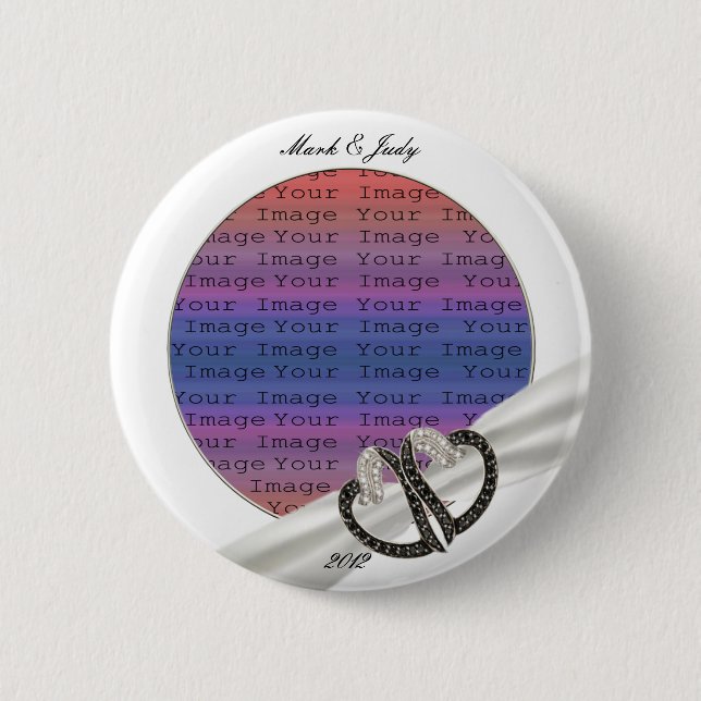 Badge Rond 5 Cm Bouton Coeurs Diamants Noir & Blanc (Devant)