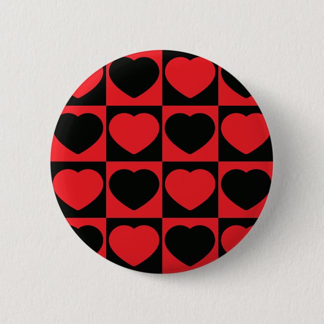 Badge Rond 5 Cm bouton Coeurs noir et rouge (Devant)