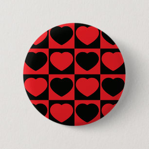 Badge Rond 5 Cm bouton Coeurs noir et rouge