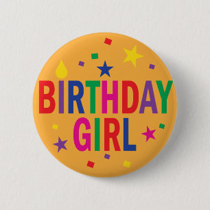 Badge Rond 5 Cm Bouton coloré Fille d'anniversaire