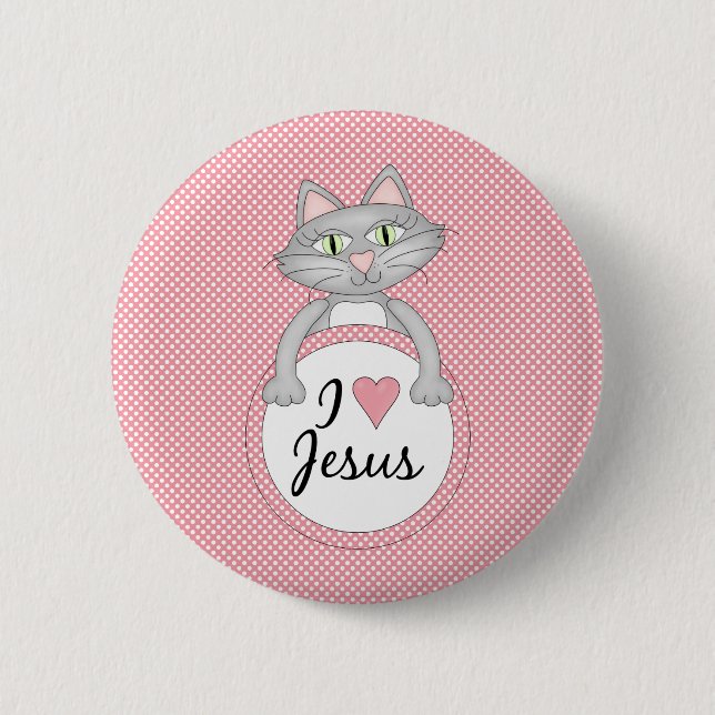 Badge Rond 5 Cm Bouton comique de Jésus d'amour du chat I (Devant)