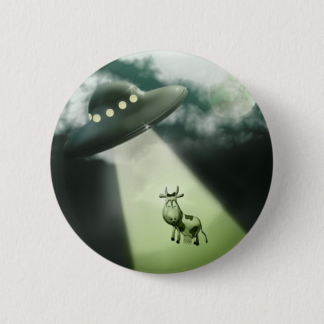 Badge Rond 5 Cm Bouton comique d'enlèvement de vache UFO (Devant)