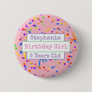 Badge Rond 5 Cm Bouton Confetti personnalisé Fun Birthday Girl Fu