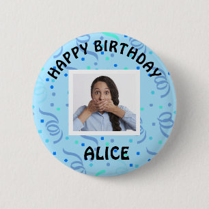 Badge Rond 5 Cm Bouton Confetti photo Joyeux anniversaire
