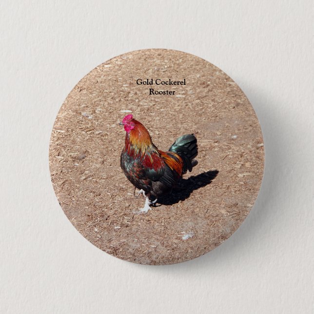 Badge Rond 5 Cm Bouton Coq Cockerel doré (Devant)