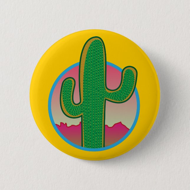 Badge Rond 5 Cm Bouton Coucher du soleil au Saguaro (Devant)