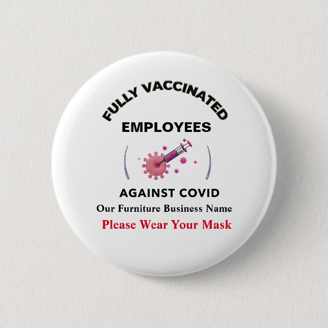 Badge Rond 5 Cm Bouton Covid Vacciné Contre Les Employés D'Entrepr (Devant)