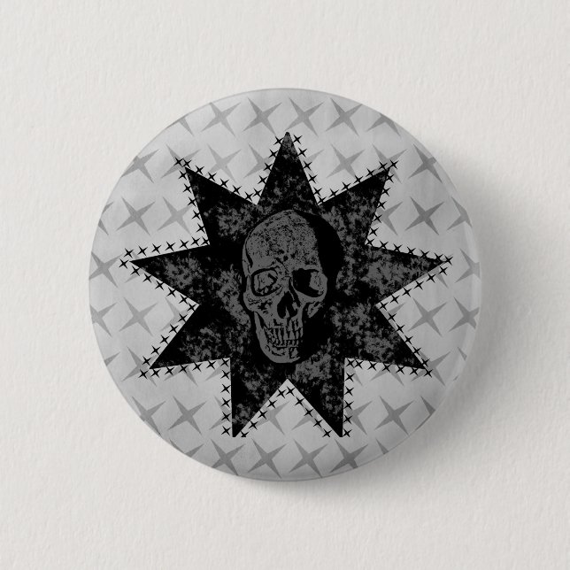 Badge Rond 5 Cm Bouton crâne pointu (gris) (Devant)