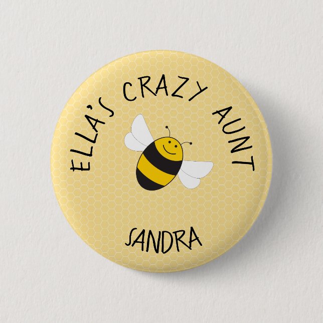 Badge Rond 5 Cm Bouton Crazy aunt pour baby shower bourdon (Devant)