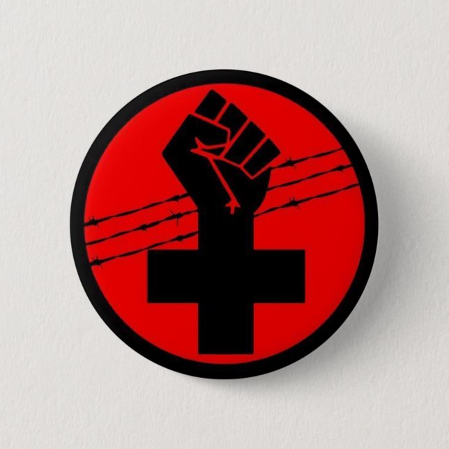 Badge Rond 5 Cm Bouton croisé noir d'anarchiste (Devant)