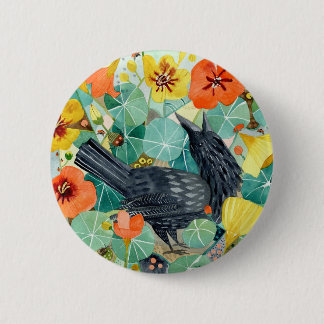 Badge Rond 5 Cm Bouton Crow et Nasturtium
