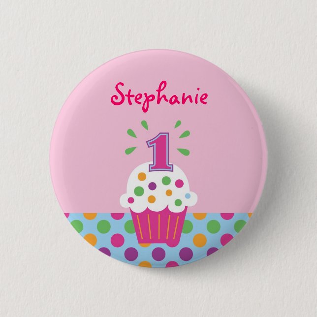 Badge Rond 5 Cm Bouton Cupcake First Birthday (Devant)