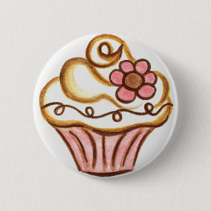 Badge Rond 5 Cm Bouton Cupcake Fleur