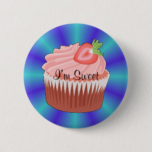Badge Rond 5 Cm Bouton Cupcake fraise