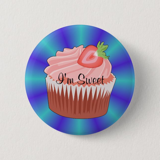 Badge Rond 5 Cm Bouton Cupcake fraise (Devant)